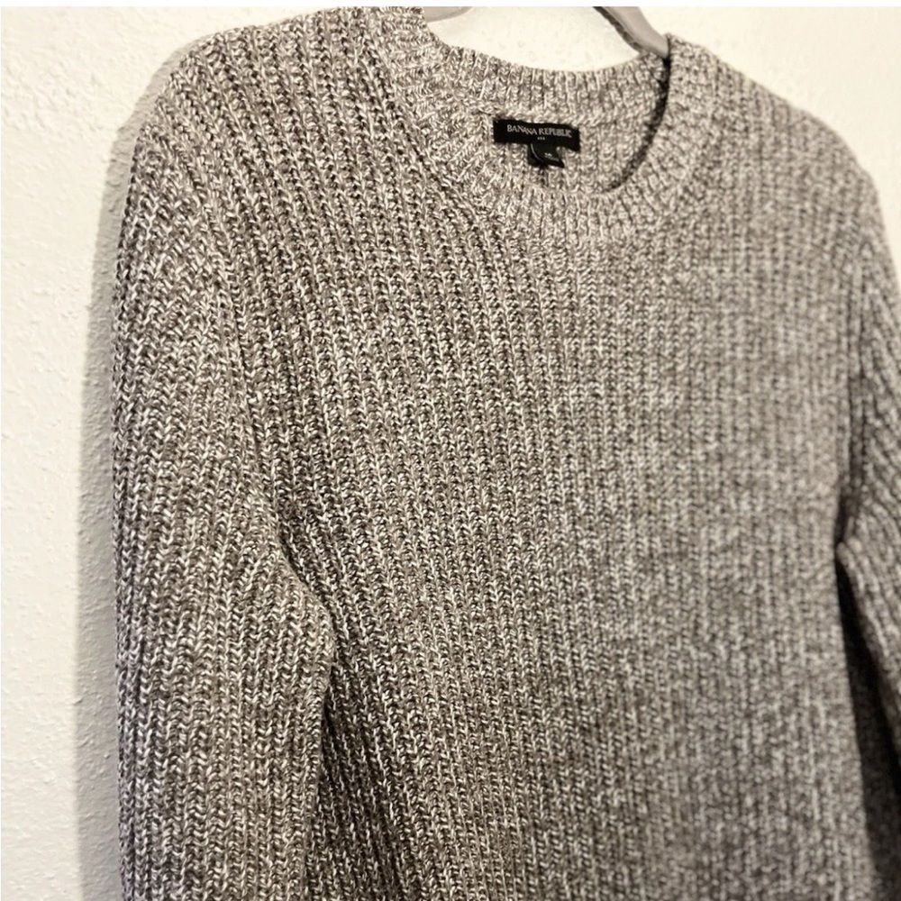 Banana Republic Men’s M Fisherman Sweater Cotton Wool Blend Marled Brown Heavy - Picture 3 of 5